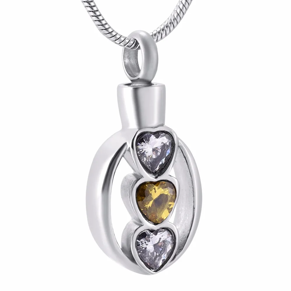 3 Heart CZ Stone Memorial Jewelry For Ashes Pet/Human Ash Holder