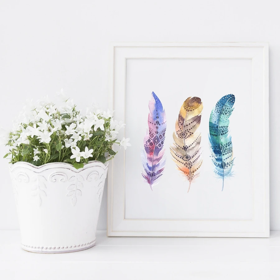 Watercolor-Colorful-Feather-Canvas-Art-Print-Poster-Hand-Drawn-Feathers-Native-Painting-Wall-Pictures-For-Home (2)