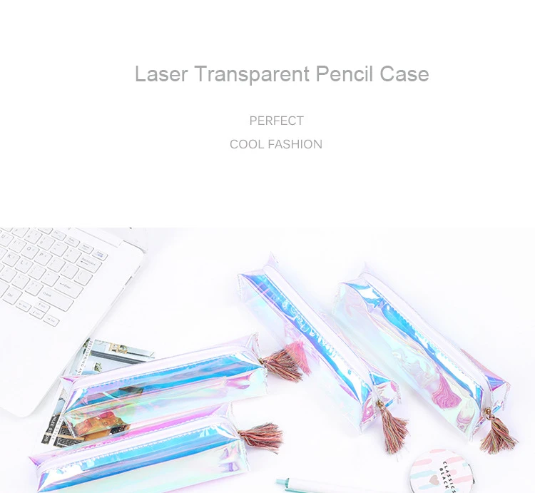 Радужные лазерные пенал Kawaii прозрачный пенал школа ручка коробки лазерной карандаши сумки школьные принадлежности канцелярские магазин