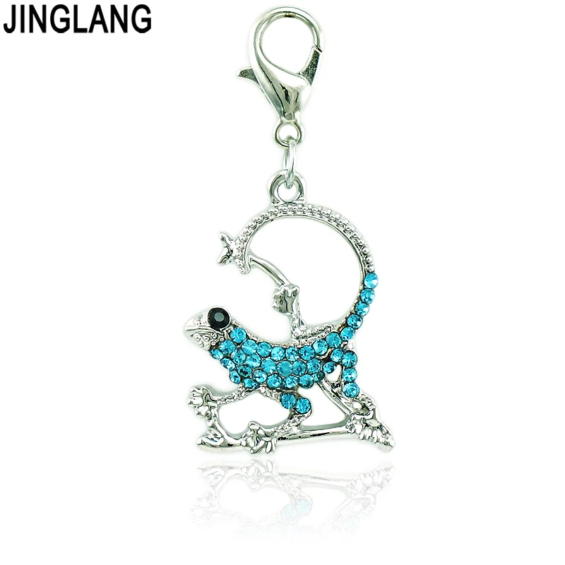 

JINGLANG Brand New Fashion Lobster Clasp Charms Dangle Rhinestone Chameleon Animals Pendants For DIY Jewelry Making Accessories