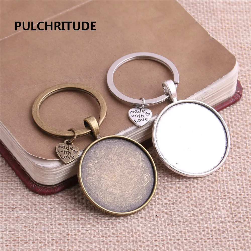 

PULCHRITUDE 5 pcs/lot Metal Antique Silver Bronze Heart Charm Fit round 30mm Cabochon Set Key Chain Jewelry Making Diy C0340