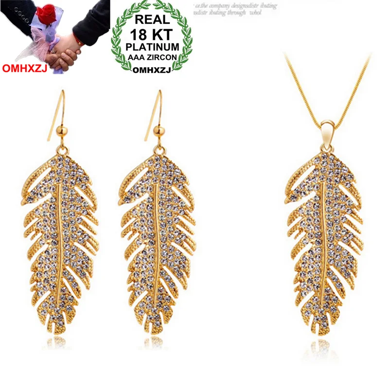 

OMHXZJ Wholesale Fashion Woman Love wing AAA Zircon Crystal 18KT Platinum Golden Necklace Earrings Jewelry Sets ST07