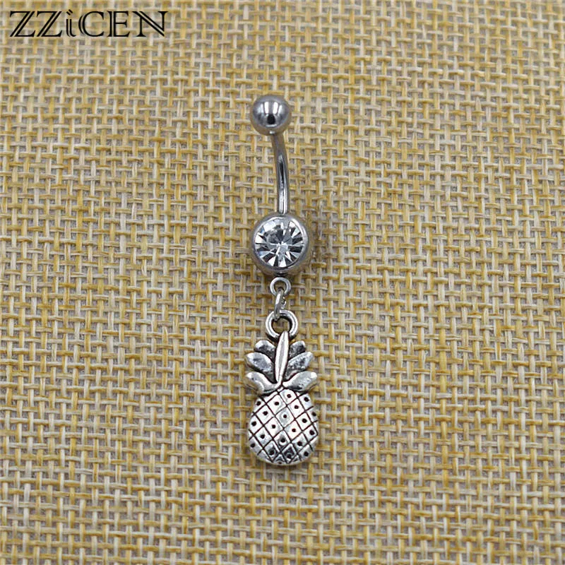 Fashion Summer Hawaii Bikini Beach Fruit Pineapple Pendant Belly Bar Piercing Ombligo Crystal Navel Button Rings Body Jewelry|Body Jewelry| - AliExpress