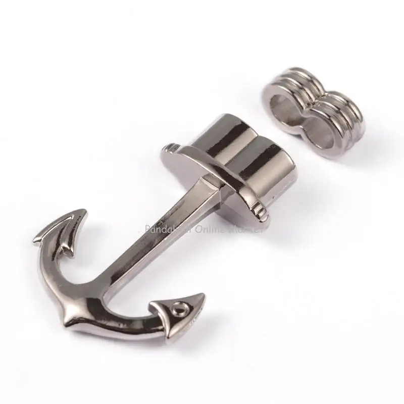 Anchor Alloy Leather Cord Clasps, Platinum, 39x25.5x9mm, Hole 11x5mm