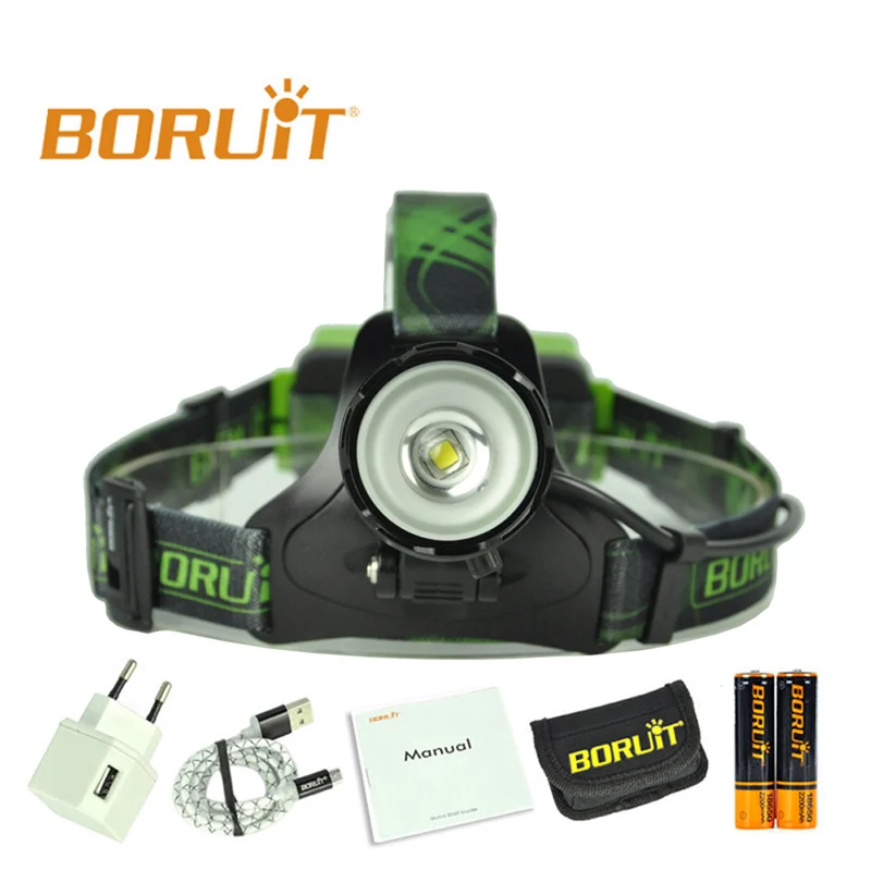 Boruit B13 светодиодный налобный фонарь, перезаряжаемый, масштабируемый головной свет, водонепроницаемый зум-фонарь, XM-L2 6000лм, зеленый Flasglight, 4 режима - Испускаемый цвет: C