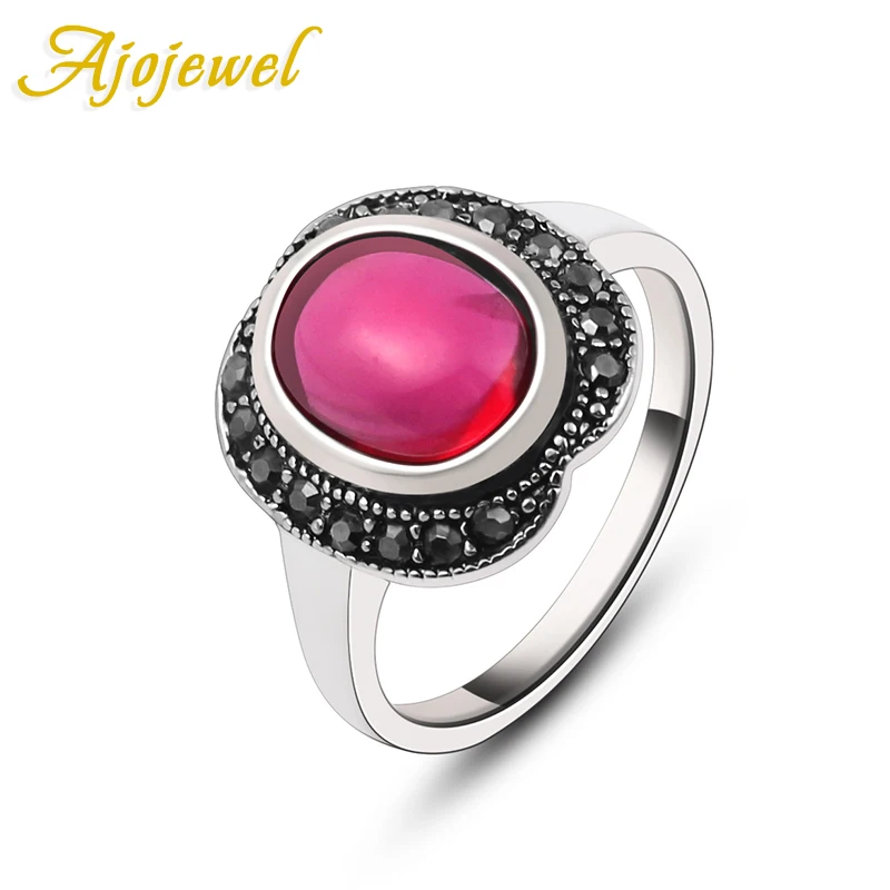 

Ajojewel #6-8 New 2017 Vintage Semi-precious Stone Jewelry Red Corundum Rings For Women Anniversary Accessories
