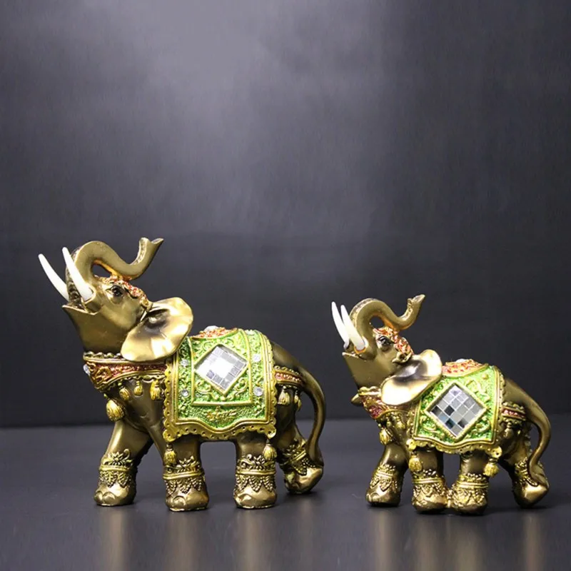 

Lucky Feng Shui Elephant Statue Resin Sculpture Wealth Figurine Gift Carved Natural Stone Home Decoration Crafts