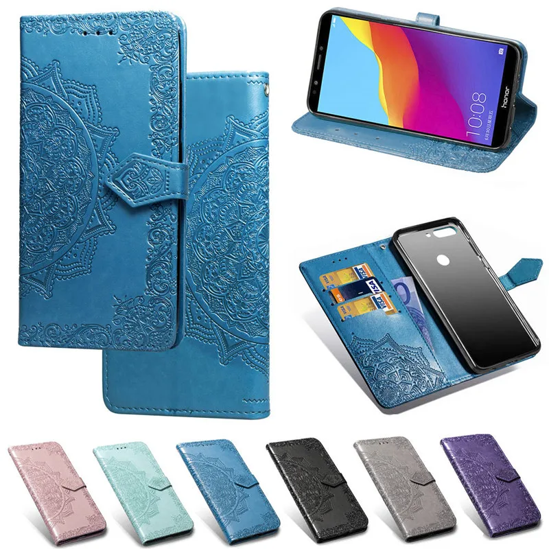 

WeeYRN Huawei Honor 7C 7A Pro 3D Embossed Mandala Flower Leather Case Honor 7C LND-L29 AUM-L41 Luxury Wallet Cover Flip Case
