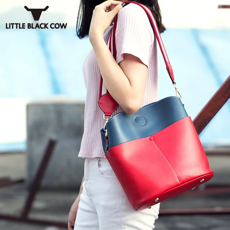 

2019 New Winter Womens Bucket Bags Fashion Korean Panelled Hasp Crossbody Bags For Women Large Capacity Casual Shoulder Bags