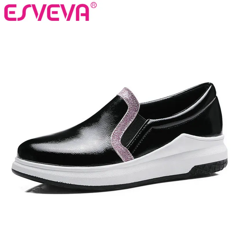 

ESVEVA 2017 Slip on Platform Med Heel Women Pumps Party Round Toe Spring Autumn Shoes Wedges Heel Causal Women Shoes Size 34-43