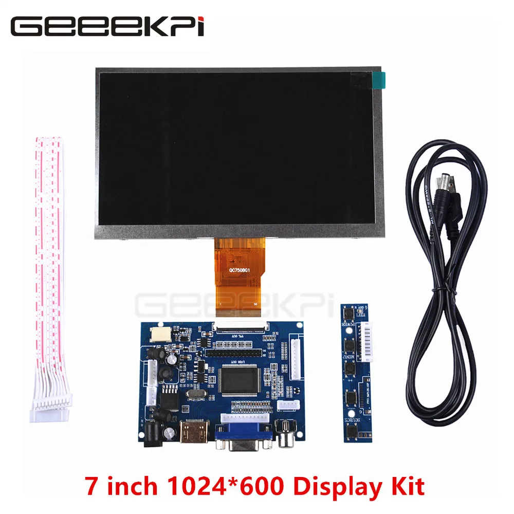 ЖК монитор GeeekPi 7 дюймов 1024*600 TFT экран + плата драйвера HDMI VGA 2AV для Raspberry Pi 4 B/3/2 Model B /