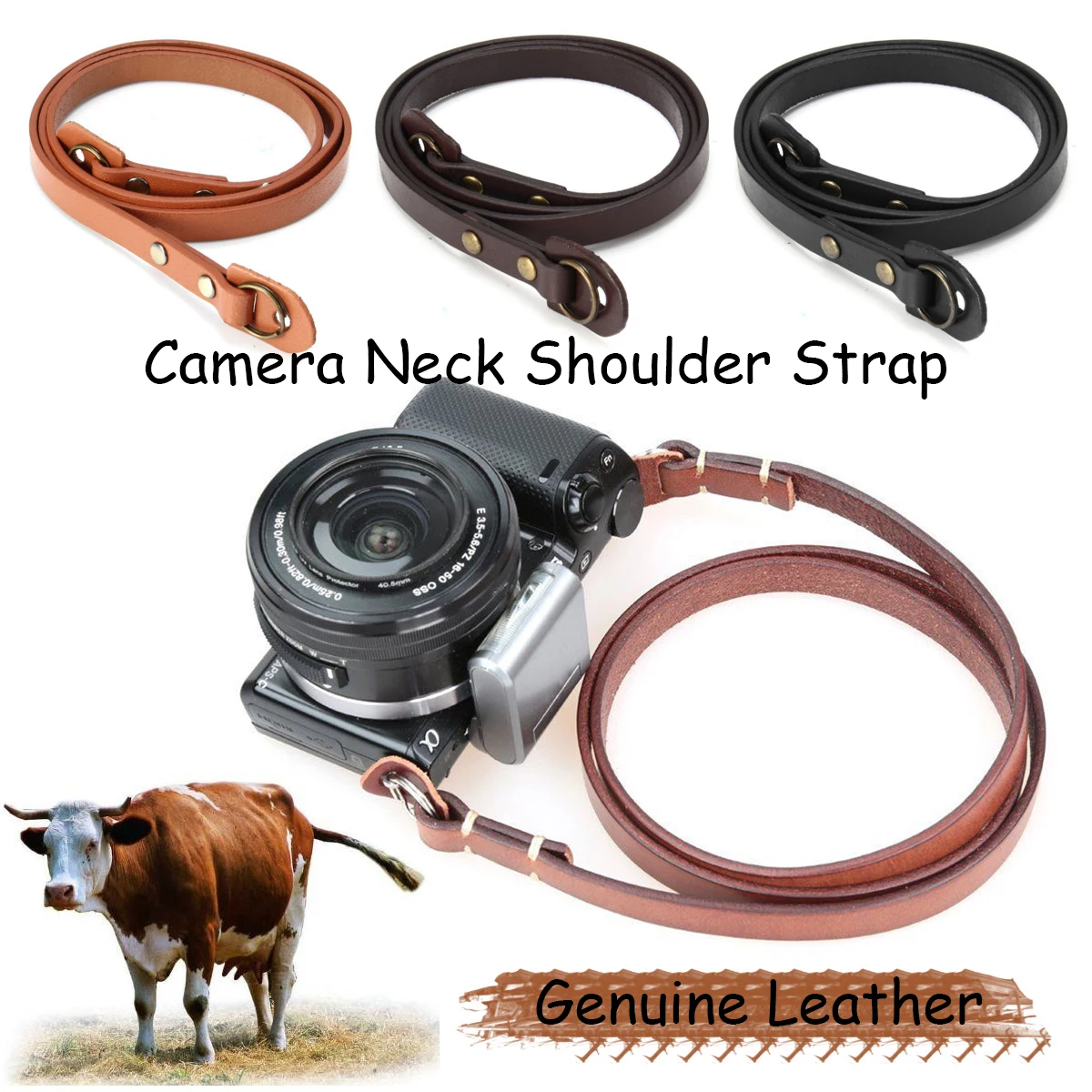 Genuine Leather Camera Neck Shoulder Strap Sling Belt
