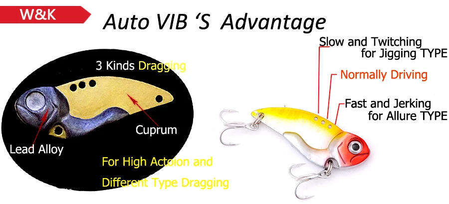 WK Hard Fishing Lure VIB Easy Fishing Tips Cuprum Alloy Action Twitching Jerkbaits Inshore Lures Metal VIB