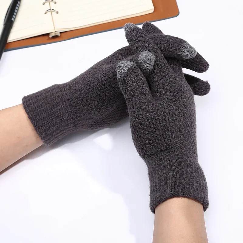 

Fashion Winter Acrylic Knit Warm Touch Phone Screen Cycling Gloves Men Outdoor Sports Driving Run Soild Gloves A48