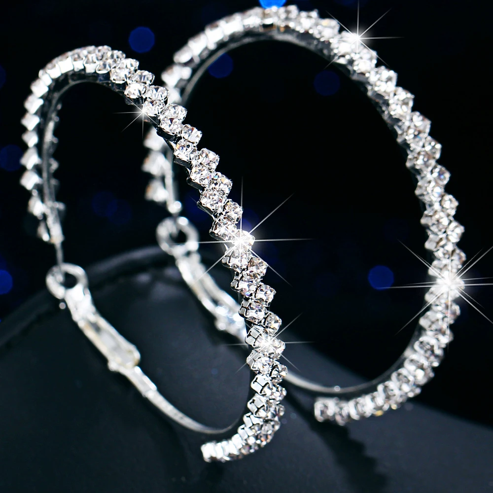 Модные круглые серьги-кольца больших размеров 17 км для женщин и девушек, новые круглые серьги с геометрическими кристаллами, вечерние ювелирные изделия, подарок