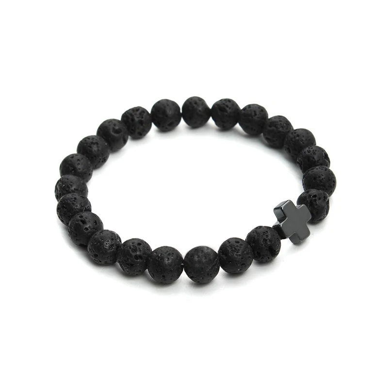2017 New 8mm Natural Lava Stone Beaded Bracelet Men Hemae 2017 New 8mm Natural Lava Stone Beaded Bracelet Men Hemae Gallstone Cross Bracelets Pulseras Hombre Yoga Jewelry F3761 Whole Dangle