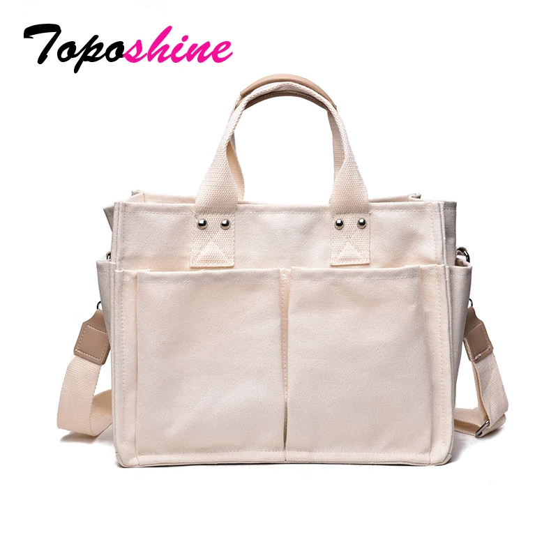 

Toposhine Strong Canvas Large Capacity Women Handbag Casual Tote Female Shopping Shoulder Bag Hasp Open Pocket Concise Girl 2018