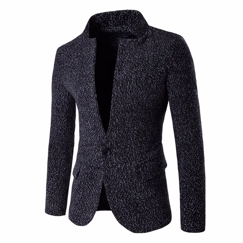 2017 New Style One Button Mens Blazers Jacket Unique Design Long Sleeve Stand Collar Casual Slim