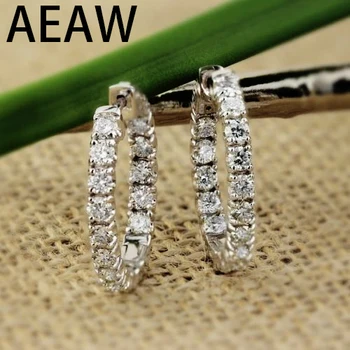 AEAW Big Size Solid 14K White Gold Moissanite Hoop Earrings for Women 2.5CTW 3mm F Color Moissanite Diamond Earrings 1