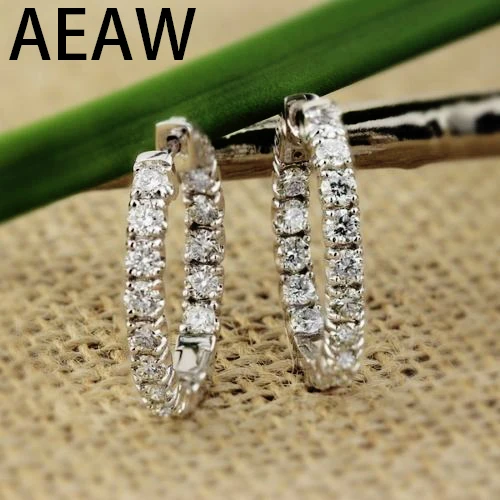 AEAW Big Size Solid 14K White Gold Moissanite Hoop Earrings for Women 2.5CTW 3mm F Color