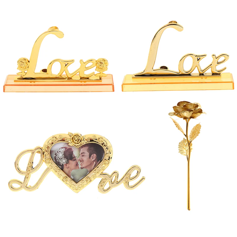 Foil Plated Rose Gold Rose Wedding Decoration Artificial Flower LOVE Picture Holder Valentine