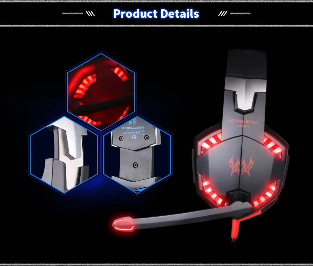 EACH G2000 Gaming Headset Stereo Sound Noise Reduction 2.2m Wired Headphone with Microphone for PC Game