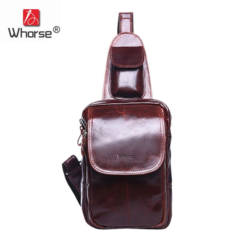 

[WHORSE] Brand Luxury Vintage Genuine Leather Men Chest Bag Pack Oil Wax Cowhide Man Shoulder Messenger Travel Bags W02460
