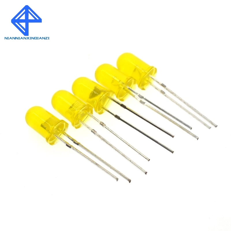 

100pcs 5mm Diffused Yellow LED Diode DIP Round Wide Angle Through Hole 2 Pin LED Light Emitting Diode Lamp 580-590nm 2v