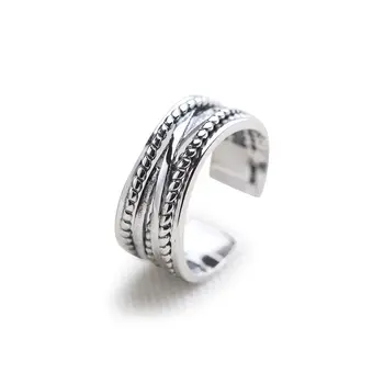 

LouLeur 100% 925 sterling silver Chaos rope Vintage open rings Twist element Retro adjustable rings for women fine jewelry gift
