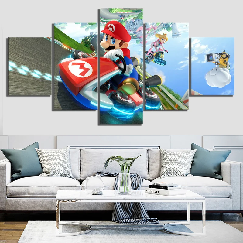 5 шт. Холст Картина Mario Kart 8 Мультфильм Печать Современная игра плакат настенные
