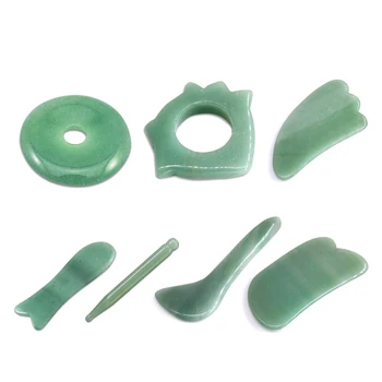 

7Pcs/Set Natural Aventurine Jade Stone Guasha Massage Tool Acupuncture Spa Therapy Gua Sha Massager Scraping Board Antistress