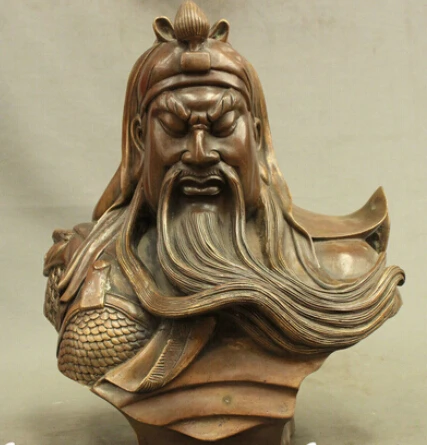 

0 17 Famous Warrior Chinese Bronze Copper GuanGong GuanYu God Head Bust Bet Statue