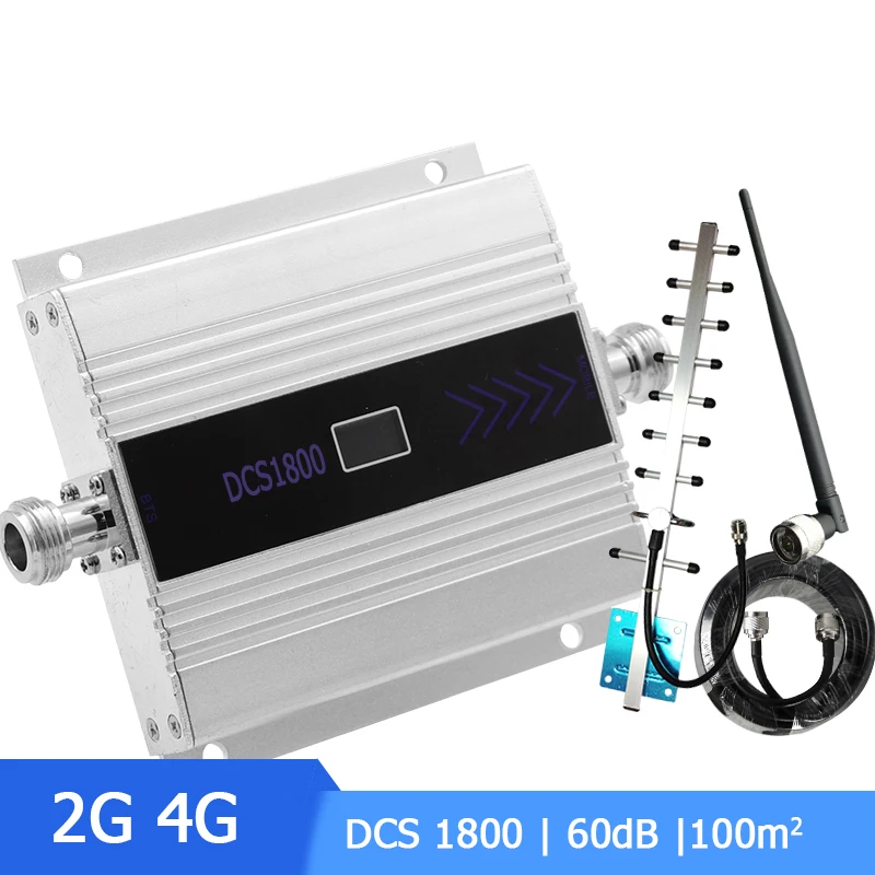 

Cell Phone Signal Amplifier 4G LTE DCS 1800MHz Repeater 2G Cellular Signal Amplifier LCD Display with Whip+Yagi Antenna Kits