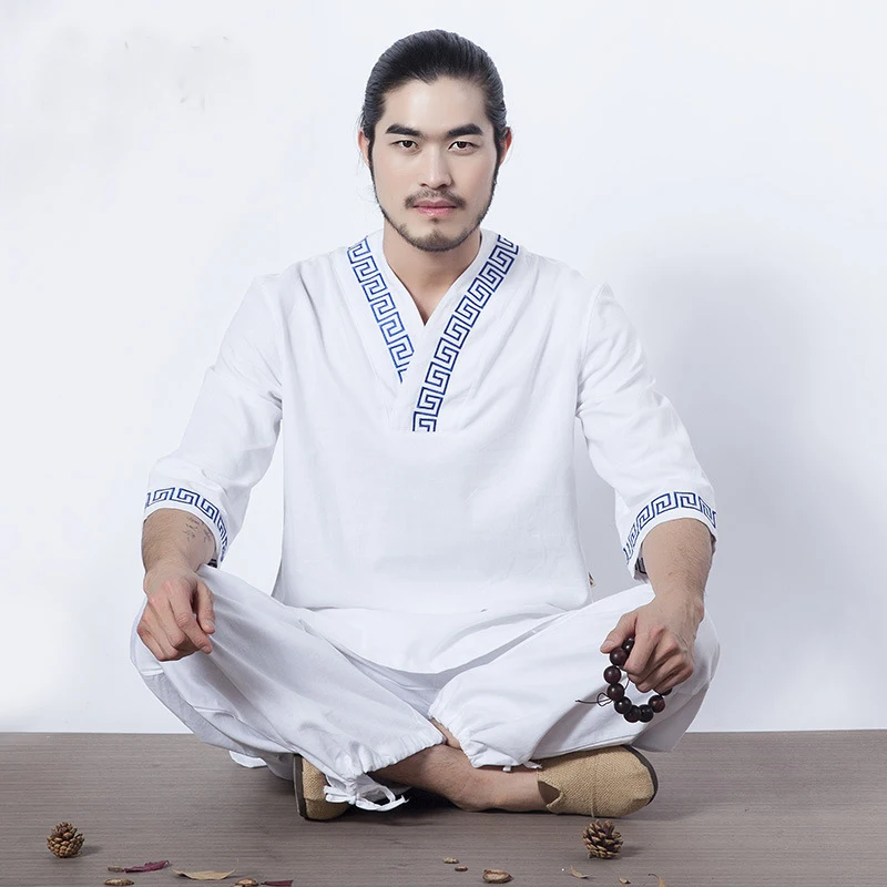 

Asian Men's Yoga Suits White Tai chi Uniform Cotton High Quality Wushu Kung fu Clothing For Men Martial arts Wing Chun Suit