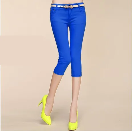 Женские Капри, брюки карамельных цветов, летние бриджи длиной до середины икры, узкие джинсовые капри для женщин, джинсы - Цвет: sapphire blue