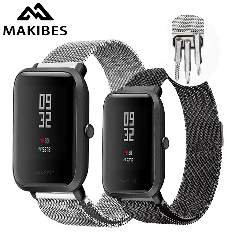 

20mm Universal Replacement Watch Band Steel Lite Mesh Metal strap for Huami Xiaomi Amazfit Bip for WeLoop hey 3s for Ticwatch2