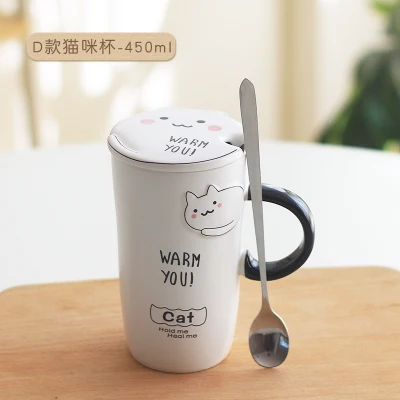 Janpan Kawaii Мультяшные животные кофейные кружки с ложкой кошка керамические чашки чаши с вилкой чайная чашка столовая посуда набор офисный подарок - Цвет: C1 Mug 1 Spoon