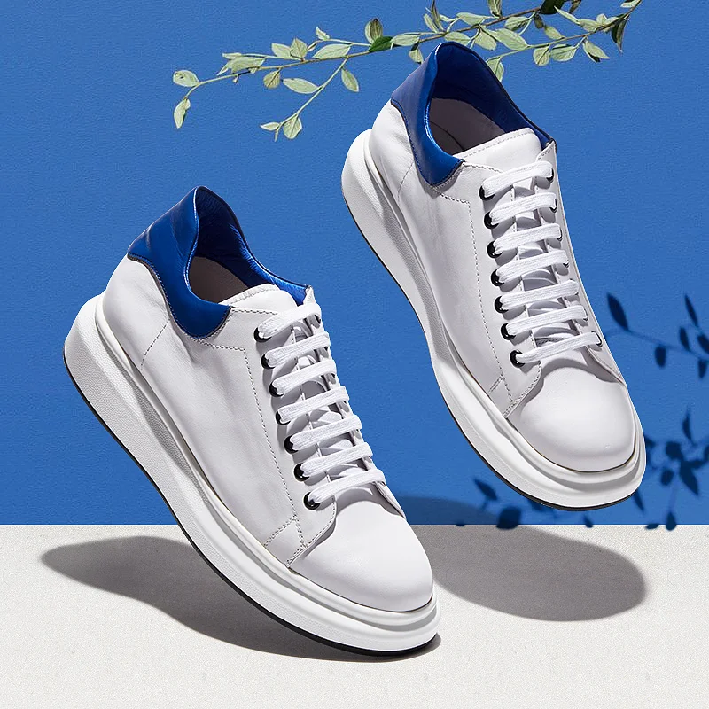 W.J Heren Schoenen Echt Leer, mannen Sneakers Casual, vetersluiting Dikke  Zool Lift Zwart Wit Sneakers|sneakers casual|leather genuineleather leather  - AliExpress