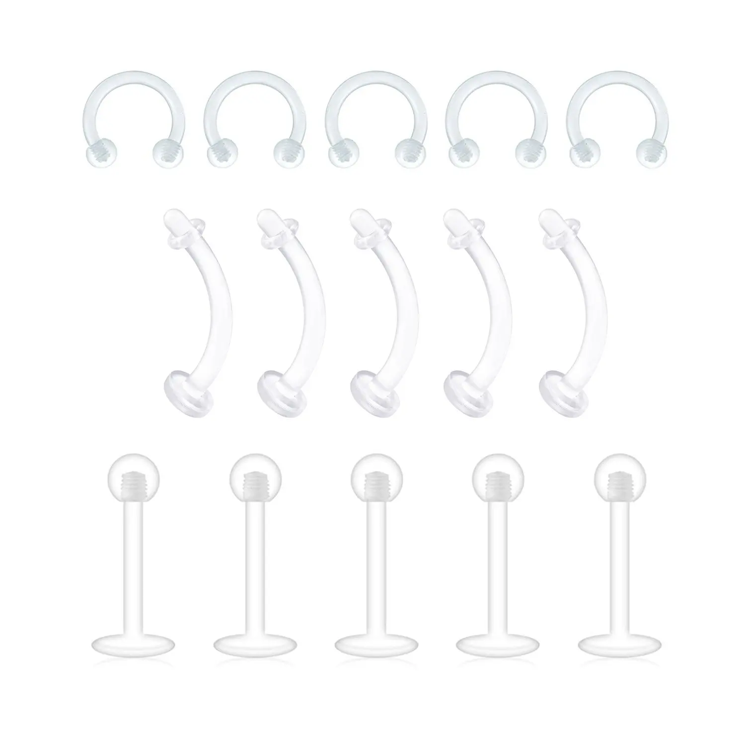 JFORYOU прозрачный нос гвоздик для брови кольцо акриловое для губ Бар Labret фиксатор для ювелирные украшения для пирсинга, мульти-формы