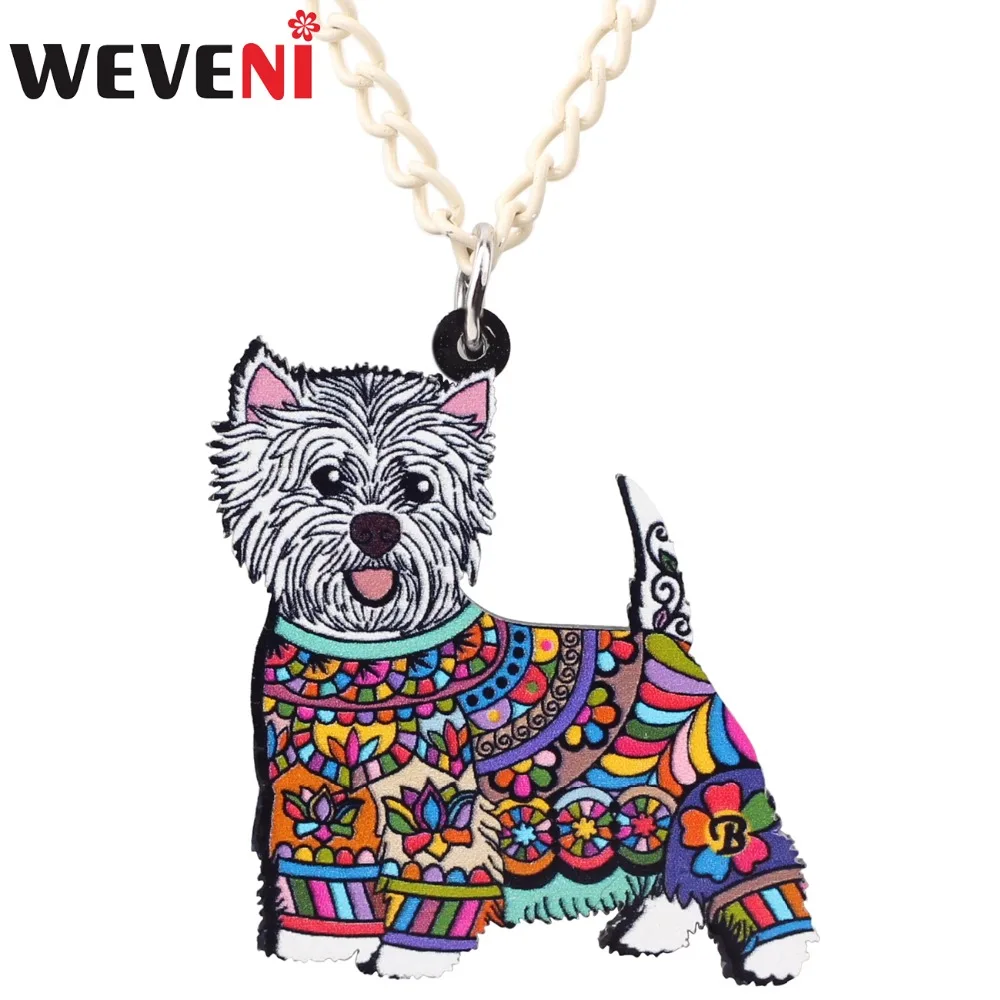 Weveni Necklace West Highland White Terrier Dog Pendant Chain Collar