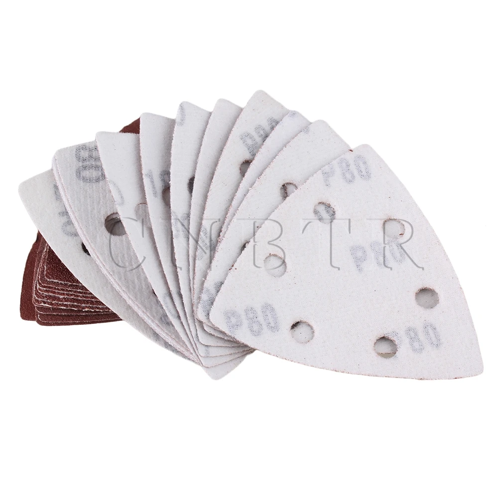 CNBTR 80mm Dia Triangular Sandpaper Sheet with 60/80/120/180/240Grit Pack of 100 CNBTR 80mm Dia Triangular Sandpaper Sheet with 60/80/120/180/240Grit Pack of 100