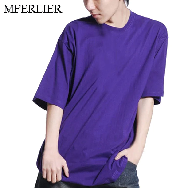 MFERLIER Летняя мужская футболка плюс размера 5XL 6XL 7XL 8XL бюст 140 см хлопок короткий рукав 7 цветов большой размер футболка мужская