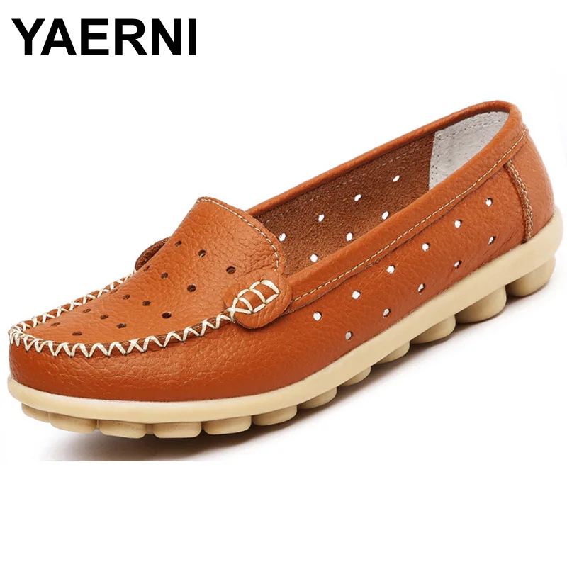 

YAERNI Hollow Out Breathable New 2016 Summer Genuine Leather High Quality Fashion Shoes Women Moccasins casual Flat Loafers BSN-