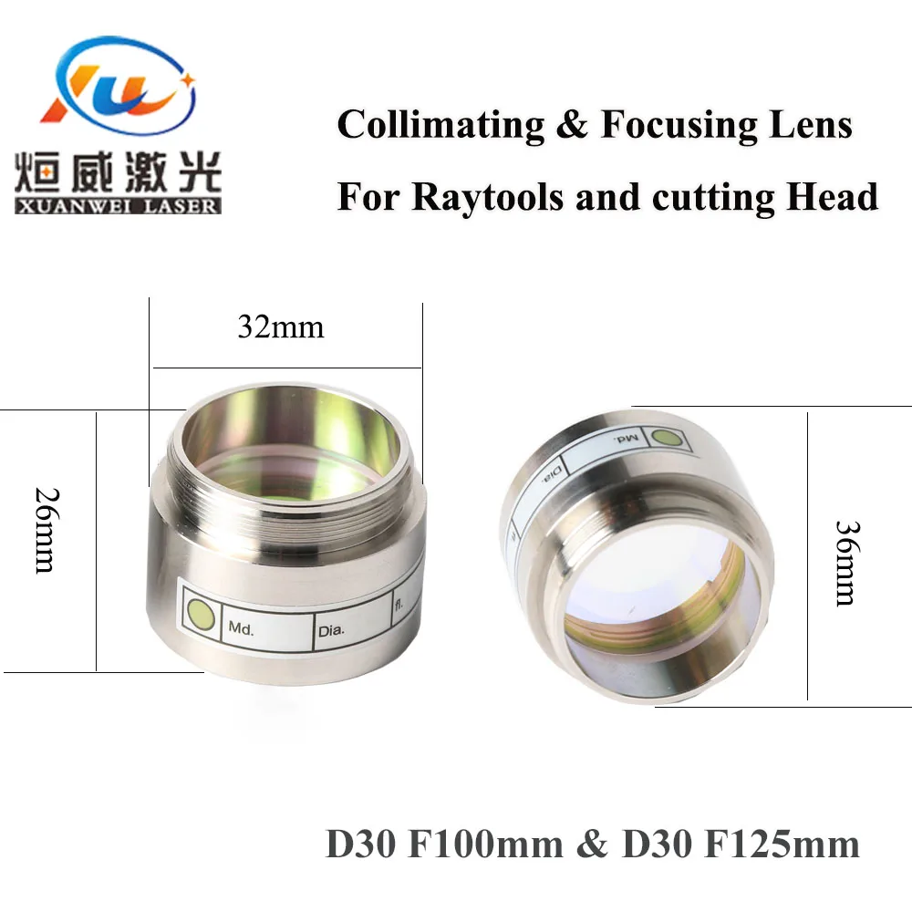 Fiber Laser Focus Lens D30 F100 F125mm with Lens Holder for Raytools WSX Laser Cutting Head BT240 BT260 BT240S 0-4KW