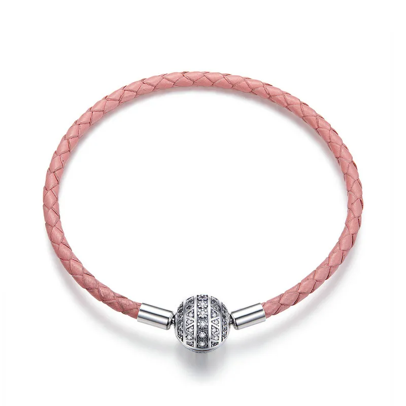 Подлинная длинная двойная розовая Черная Плетеная кожаная цепочка женские браслеты с 925 пробы серебряной застежкой - Окраска металла: SCB114