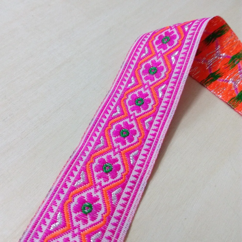 

3.3cm 33mm 1-3/8' Pink Orange Silver Filigree Zigzag Octagon Flower Ribbon Dog Collar Costume Laciness National Jacquard Webbing