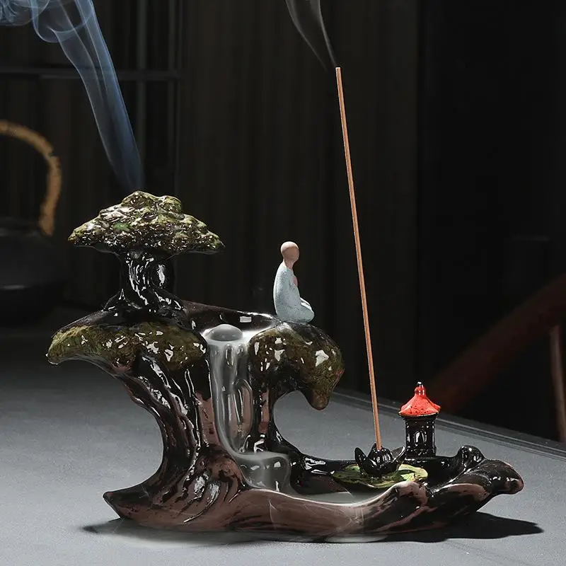 

Backflow Incense Burner Lofty Mountains And Flow-Water Smoke Waterfall Incense Burner Holder Ceramic Censer Aromatherapy Furnace