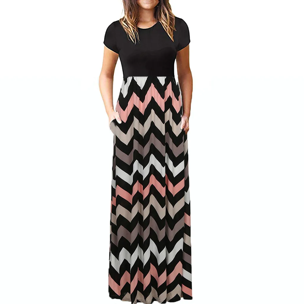 

2019 Dress Elegant shirt Women's Casual Sleeve O-neck Print Maxi Tank Dress robe femme floral new style Dropshipping