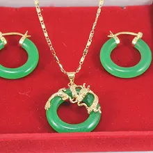 925 Серебряный замечательный женский драгоценный камень 25 мм темно-зеленый драгоценный камень дракон кулон капот серьги драгоценный камень ювелирный набор тонкая широкая бижутерия