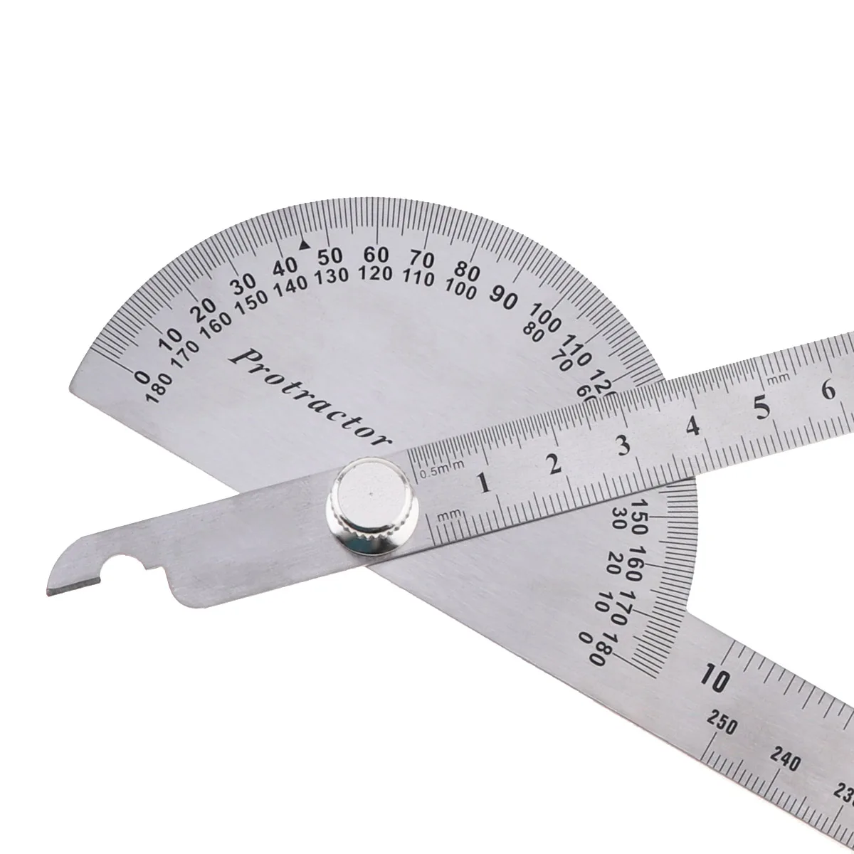 180 Degree 250 x 300mm Stainless Steel Adjustable Double-arm Angle Ruler with Round Head Rotary Protractor Tool for Measurement